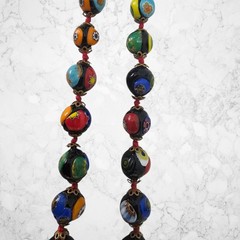 Millefiori Venetian Murano Glass Necklace Multicolor Knotted 25 Inches Vintage