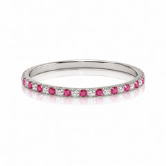 18K White Gold Natural Diamond & Pink Sapphire Eternity Wedding Band Ring