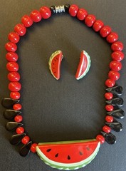 Flying Colors Watermelon Ceramic Vintage Necklace And Earrings