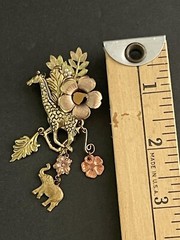 Vtg. Brooch 3-tone Brass Copper Tri Color 3” Giraffe Elephant Pin Boho Career