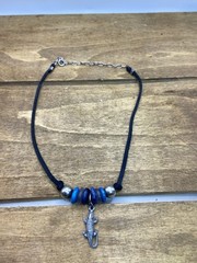 Vintage Natural Stone Alligator Charm Sterling Silver Choker Necklace 14”