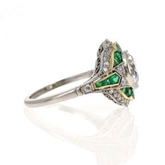 Art Deco Style 2.90 Ct Lab-Created Diamond & Emerald Wedding Ring In 925 Silver