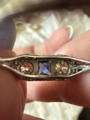 Edwardian Deco 18k White Gold & Sapphire & Diamond Ring Size 7.25 And 1.95 Grams
