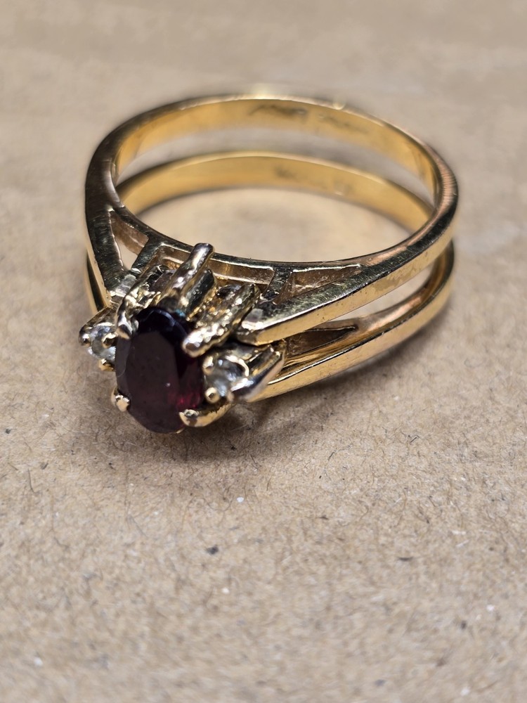Vintage 14 K GE Gold Plated Set Cubic Zirconia And Ruby REBERSIBLE Ring – 9.25