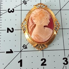 Vtg Lind Gal LG Cameo Brooch Pendant Pink Gold Tone Silhouette