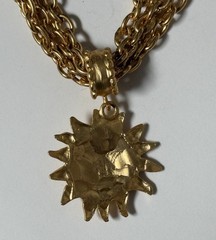 Vintage 1980s Chunky Celestial Sun Pendant Necklace Costume Gold Toned Unmarked