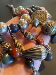 VTG OLD NATURAL STONE SILVER TONE BEAD NECKLACE NATIVE AMERICAN DROP PENDANT