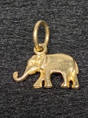 Vintage 14K Plumb Yellow Gold Elephant Charm Pendant Signed CJ Trunk Up 1.44g
