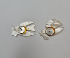 Vintage Abstract Bird dove Post Earrings Frosted Translucent Mid Century 196