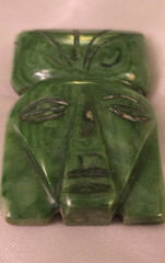 Vintage Mayan/Aztec Mexican Jade Gemstone Tribal Head/Mask/Face Pin, 2 Inches