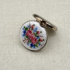 Vintage Guilloche Enamel Locket 2 Portrait Round Top Hinge Romantic Cottagecore
