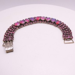 Vintage Pink Givre Rinestone Wide 4 Row 6.5″ Womens Statement Bracelet