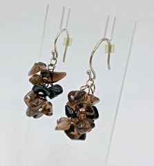 VTG 925 ATI Necklace Earrings Set 20in Smoky Quartz Black Onyx Chip Beads READ