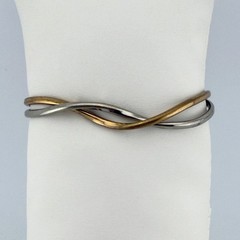 Vintage Sergio Lub California Handmade Brass Wave Twist Cuff Bracelet Two Tone