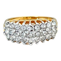 Vintage 1970s Vargas CZ Dome Ring Three Row 18KT Gold Plate Size 7 – 5T