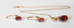 2.50ctw Garnet & Diamond 10K Yellow Gold Matching Earrings Pendant Necklace