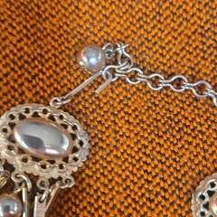 Gold Tone Metal Cable Link Charm Bracelet, Hook Closure, Oval Dangles