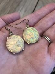 Pair Vintage Faux Faceted Fire Yellow Opal drop Earrings Heart