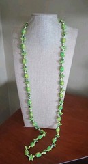 Vintage Celluloid Green Yellow And White Floral Necklace Hong Kong 1950’s 43″ L