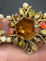 Vintage Florenza Bracelet Clip On Earrings Set Red Rhinestone READ 7″