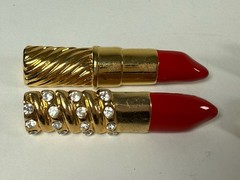 8 Pc Lot Glamorous Brooch Jewelry Rhinestone Gold Silver Tone Makeup Lipstick