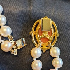 Vintage ERWIN PEARL Double Strand Glass Pearl Necklace Cameo Clasp Opera 23″