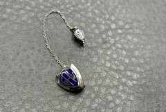 Vintage GAL Blue Enamel Sterling Silver Shield Crest Safety Pin Brooch Chain