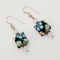 Polymer Clay Puffed Pillow Mold Colorful Floral 925 Silver Hook Pierced Earrings