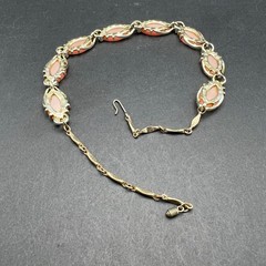 Vintage Pink Thermoset Station Necklace Gold Tone Mid Century Choker