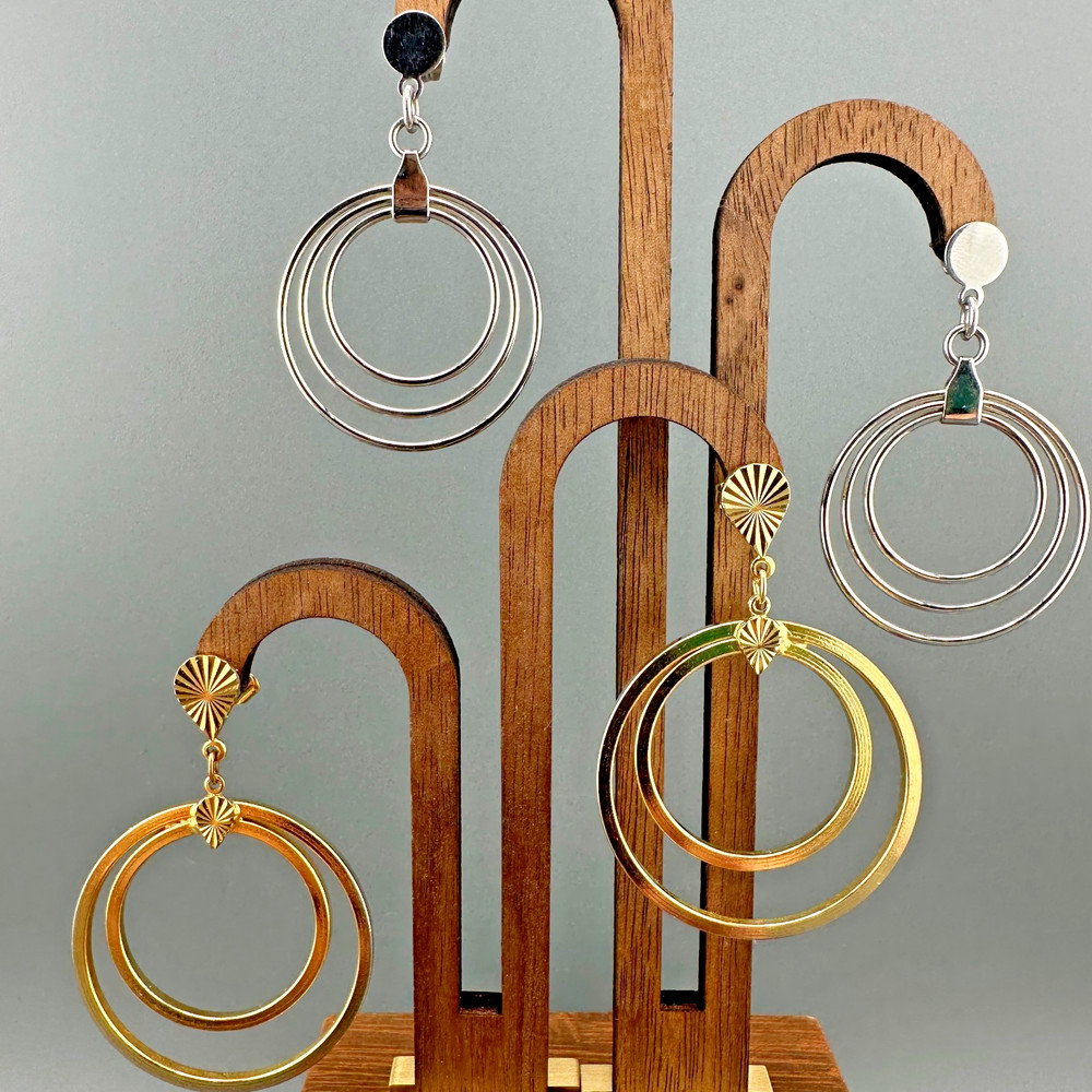 Vintage Drop Hoop Earrings Lot Multi Layered Circle Gold Silver Tone Pierced