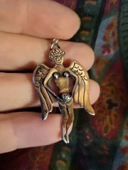 Vintage Sterling Silver Fairy Pendant Charm 925 Nude Angel Wings Holding Ball