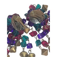Vintage Colorful Acrylic Bead Waterfall Clip On Earrings 80s 90s Statement