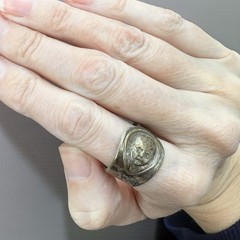 Vintage Oneida Gerber Baby Spoon Ring Heavy Patina Engraved 1981 Silver Size 8