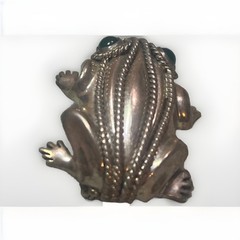 HEAVY Mexico Sterling Silver Green-Eyed Frog Pin Brooch