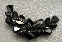 Vintage Black Rhinestone Cluster Crescent Moon Celestial Brooch Japanned Metal