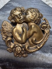 Art Nouveau Repousse Style Young Angels Putti Cupid Flowers Pin Brooch 2.25in