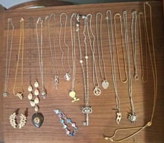 JEWELRY NECKLACES 17PC. HEART BRACELET AND DIAMOND EARRINGS. SEE PICTURES…
