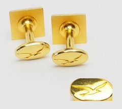 Gold tone metal red black enamel striped square shape cufflinks Faconnable