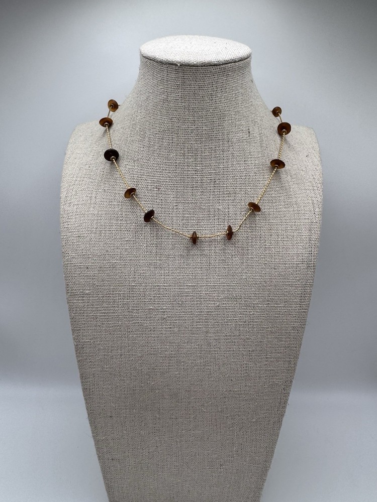 Vintage Anne Klein Matte Gold Tone Chain Brown Bead Station Necklace 17”