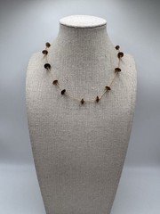 Vintage Anne Klein Matte Gold Tone Chain Brown Bead Station Necklace 17”