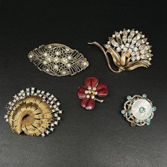 Lot Of 5 Vintage Brooches, Four With Missing Rhinestones & One With Broken Clasp