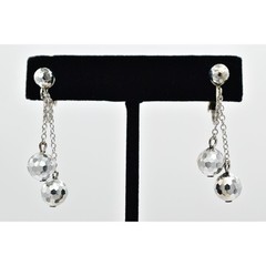 Vintage Crystal Clip On Earrings Silver Chain Disco Ball Chain Drop 1950s A23