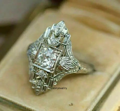 Art Deco Style 2Ct Lab Created Diamond Filigree Wedding 14K White Gold Over Ring