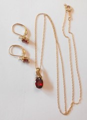 2.50ctw Garnet & Diamond 10K Yellow Gold Matching Earrings Pendant Necklace