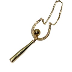 Vintage Gold-toned Good Luck Horseshoe Baseball Bat and Ball Charm Pendant Tie