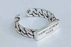 Vintage Chain Bar Engraved Letter Open Ring Retro Antique Silver Adjustable
