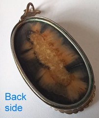 Vtg (Antique?) Double-sided Agate? Pendant in Oval Gold-tone Frame