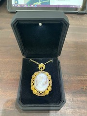 Vintage Cameo Set 14K Yellow Gold Brooch/Pendant & Carved Rose Ring 6.5 size
