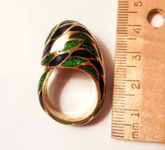 Outstanding 22 Grams Blue Green White Enamel 18K Yellow Gold Dome Ring Size 7.5