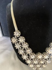 Vintage ALDO Drop “V” Rhinestone Necklace Silver Tone Snake Chain STATEMENT BIB